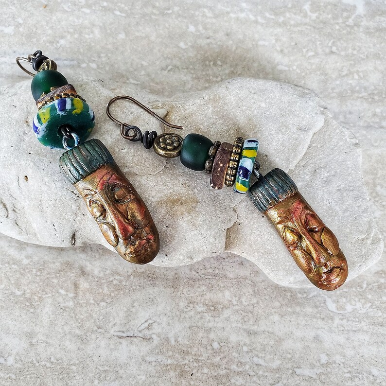 Ethnic Beaded Face Charm Longer Earrings