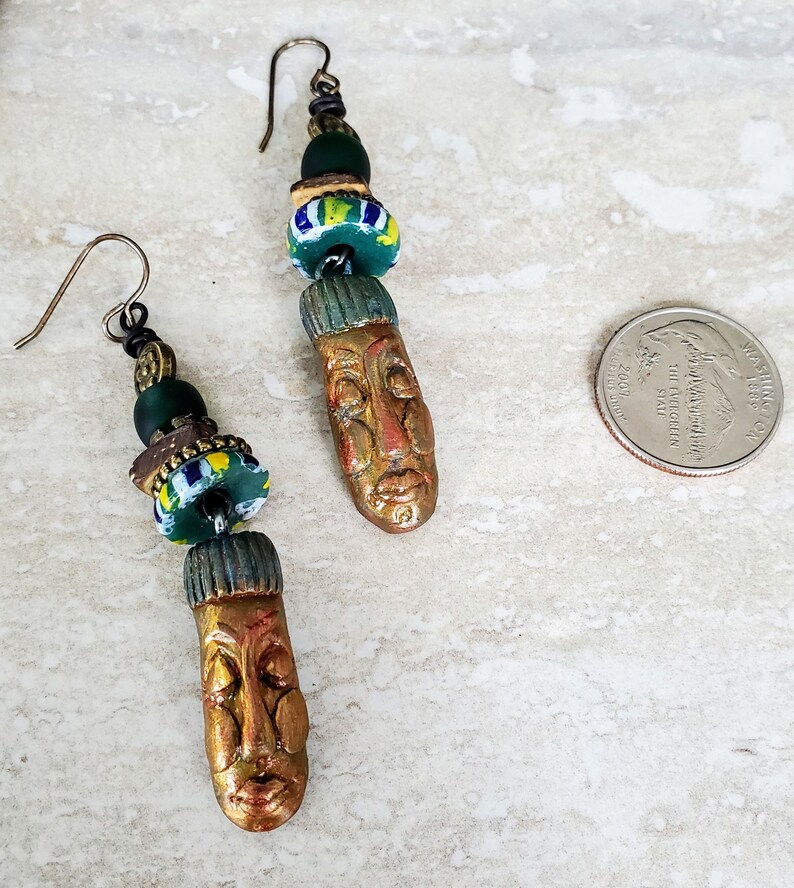 Ethnic Beaded Face Charm Longer Earrings