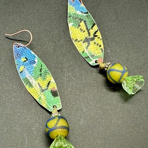 Longer Yellow and Blue Vintage Beaded Earrings