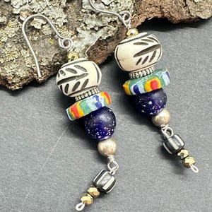 Carved Bone Layered Dangle Earrings