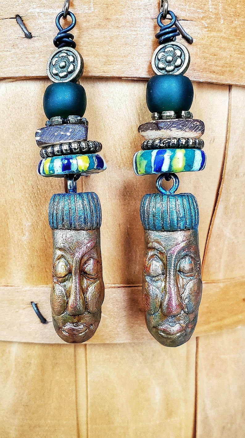 Ethnic Beaded Face Charm Longer Earrings
