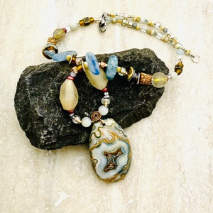 Agate Pendant and Beaded Necklace