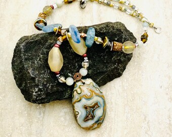 Agate Pendant and Beaded Necklace