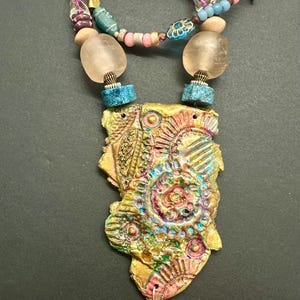 Polymer Clay Textured Pendant and Beaded Necklace