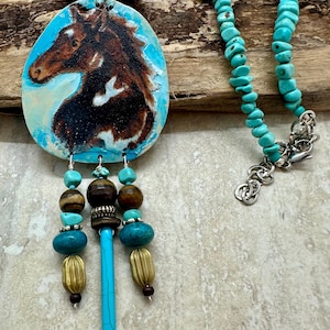 Horse Pendant with Beaded Turquoise Necklace