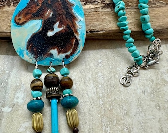 Horse Pendant with Beaded Turquoise Necklace