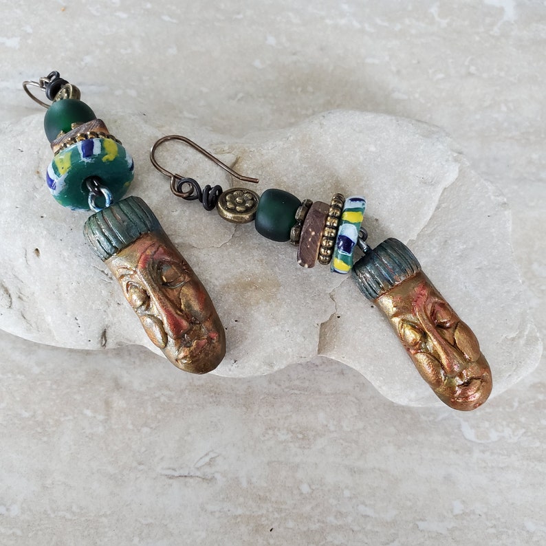 Ethnic Beaded Face Charm Longer Earrings