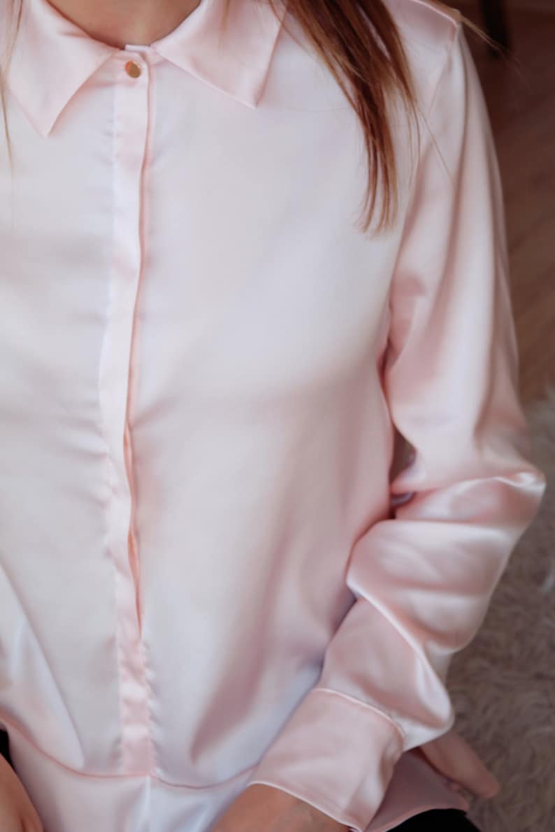 NATURAL SILK Shirt Button Down Long Sleeve Collar Shirt Femine Etsy