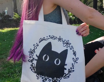 Black Kitty TOTE BAG // cute cat gift for cat lovers
