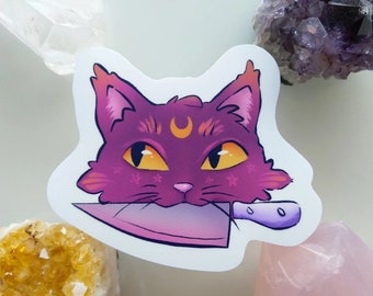 Kitty STICKER // Knife Cat Sticker, Goblincore Sticker, Meme Sticker, Cat Lovers Gift, Cat Bumper Sticker
