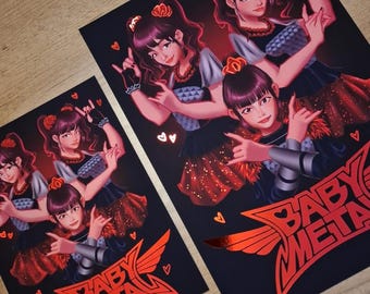 Metal girl band FOIL PRINTS // girlgroup print with red shiny accents A4 or A3 size