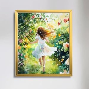 Mädchen im Garten Kunstdruck Mädchen Zimmer Wand Dekor INSTANT Download Gartenszene Blumen Kunstdruck Aquarell Garten Malerei Druck