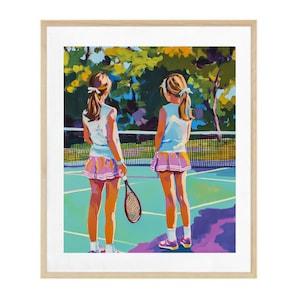Tennis Wall Art Watercolor Tennis Girls  INSTANT Download Preppy Girls Room Decor Wall Art Tennis Sisters Art Print