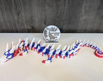 Articulated 3D printed Capt. America Dragon toy.