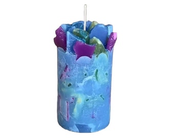 Blue Floral Scented Pillar Candle