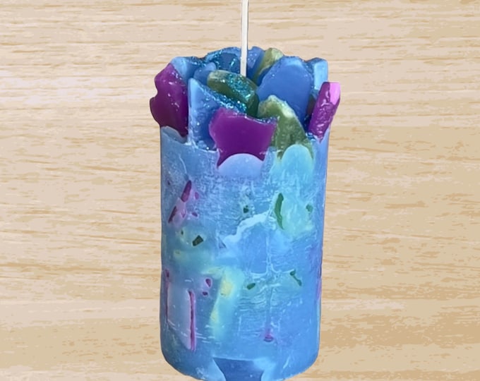 Blue Floral Scented Pillar Candle