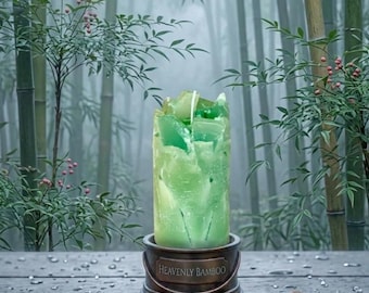 Green Pillar Candle: Bamboo Citrus Scent - Home Spa Gift-Heavenly Bamboo