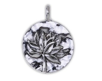 Silver Lotus Charms, Flower Charm, Silver Flower, Silver Lotus, Yoga Charm. Round Lotus Charm - Choose Quantity