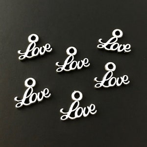 20 Love Word Charms - Cursive - Antique Silver Tone