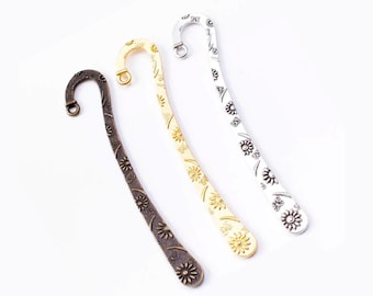 10 Bookmark Blanks - Antique Silver, Antique Bronze, or KC Gold Finish - Raised Daisy Pattern - 2 Sided with Loop Hole