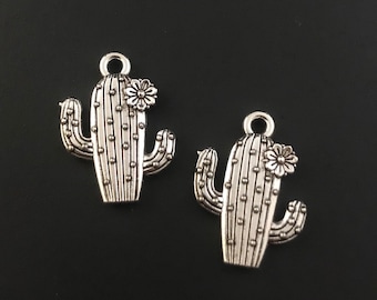 Cactus Charms - Double Sided - Antique Silver Tone - Choose Quantity