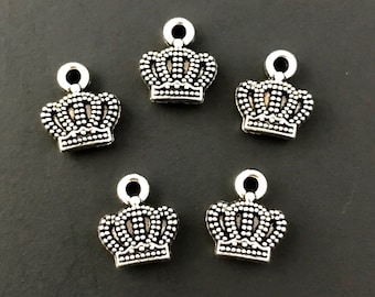 20 Crown Charms 3D - Antique Silver Tone - 2- Sided Crown Charms