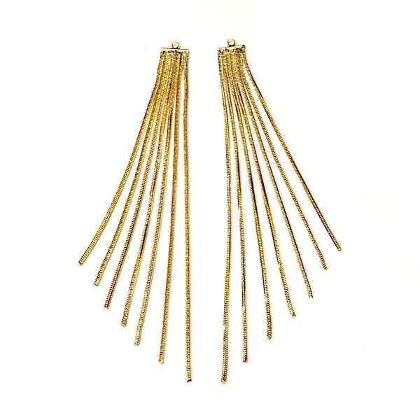 18K Gold Plated - Brass Chain Tassel Pendants - Shiny Gold Hanging Chain Tassel - Earring Findings - 1 Pair
