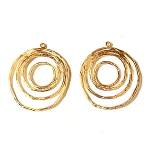 4 Earring Connectors - 18K Gold Plated - Brass  - Multiple Ring Earring Connectors - 30mm