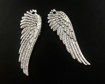 4 Wing Charms - Grande Taille - Argent Antique et Argent Brillant - Pendentifs Ailes