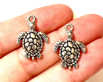 Dijes de tortuga marina de plata - Plata antigua - Dijes de tortuga pequeños - Elija la cantidad