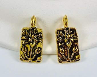 Gold Lotus Charms, Small Flower Charm, Gold Flower, Gold Lotus, Yoga Charm. Rectangle Lotus Charm - Choose Quantity