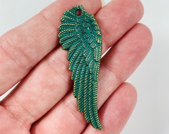 Wing Charms - Verdigris Patina Finish - Angel Charm - Angel Wing Charm - Wing Pendant - Large