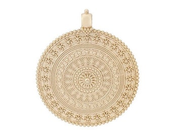 Matte Gold Boho Medallion Flower Pendant - XL Pendant - One piece - Beautiful detail!