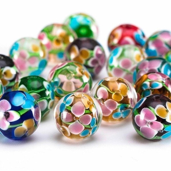 2 Lampwork Beads - 12mm Floral Glass Beads - Brightly Colored Beads - Floral  Beads - Available in 13 colors