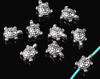 Turtle Spacer Beads - Sea Turtle Spacer Beads - Double sided - Antique Silver Tone - Small Turtle Beads - Choose Quantity