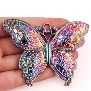 XL Butterfly Pendant - Rainbow Finish - Extra Large Butterfly Pendant - Beautiful Detail