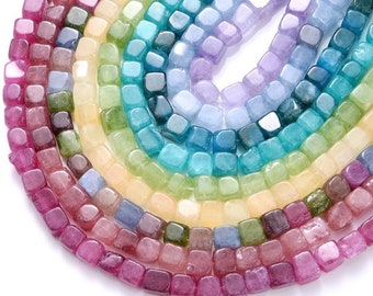 Tourmaline Beads - Cube Shape 8mm - Full 15" Strand Approx. 50 Pieces - 9 Colors Available