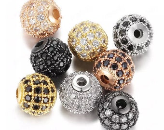 2pcs CZ Micro Pave Cubic Zirconia Ronda Espaciador Abalorios, CZ Ronda Abalorios, 10mm Cubic Zirconia Abalorios - Abalorios de 10mm