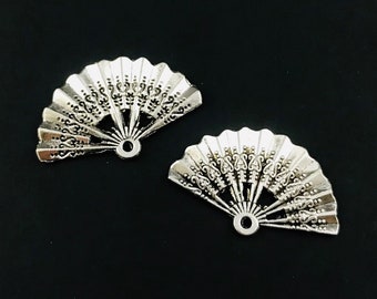 4pcs-silver filigree Fan charm silver tone fan charm