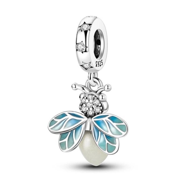 Sterling Silver Glow-in-the-dark Firefly Dangle Charm - Fits Pandora Charm Bracelets - European Bracelet Beads