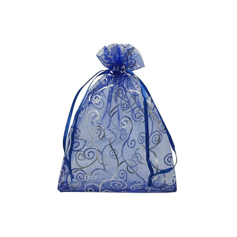 5 Organza Gift Bags Dark Blue With Silver Swirls Organza Etsy