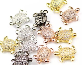 CZ Micro Pave Zircon Turtle Spacer Beads , CZ Turtle Beads, 13mm Cubic Zirconia Beads