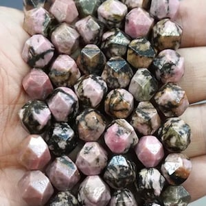 Black Lace Rhodonite Star Cut Beads - Size 8mm - One Full 15&quot; Strand - Approx. 47 pieces