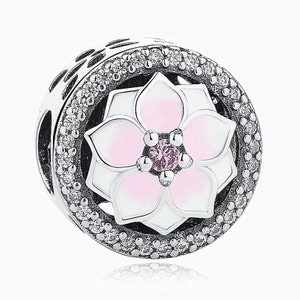 925 Sterling Silver Magnolia Bloom Charm - Fit for Authentic Pandora Charm Bracelets - European Bracelet Beads