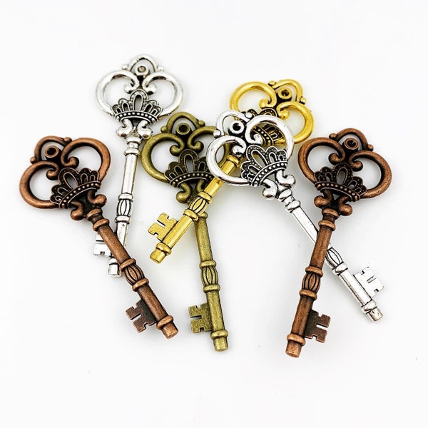 XL Key Pendants - Silver, Gold, Bronze, and Copper Finish - Key Pendants - Large Key Charms - Vintage Style Key