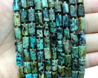 100% Natural African Turquoise - Faceted Cylinder Beads - Size 8x10mm - 15" Strand - Approx. 30 Beads