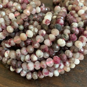 AAA Plum Blossom Tourmaline - Faceted Rondelle Beads - Full 16&quot; Strand - Size 5.5-6mm x 4-4.5mm Beads