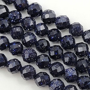 Micro Faceted Blue Goldstone Sandstone Round Beads - 4mm -  15.5" Strand
