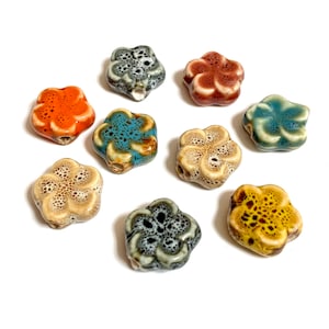 4 Ceramic Flower Beads - Floral Ceramic Beads - Flower Shape Beads - Floral Beads - Ceramic Beads - 15mm beads