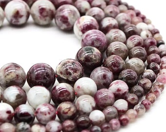 2A Plum Blossom Genuine Tourmaline Beads - Genuine Tourmaline Round Beads - 16" Strand - 4/6/8/10/12mm